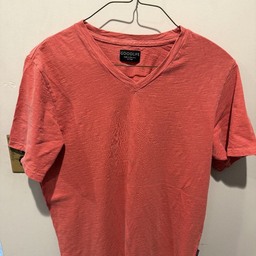 Goodlife XXL V-Neck T-Shirt Red Orange Slub Cotton Made in USA